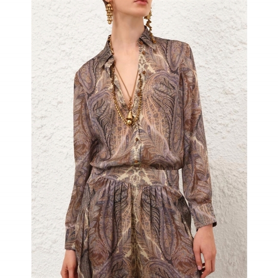 Zimmermann Hypnotic Satin Skjorte, Denim Paisley 